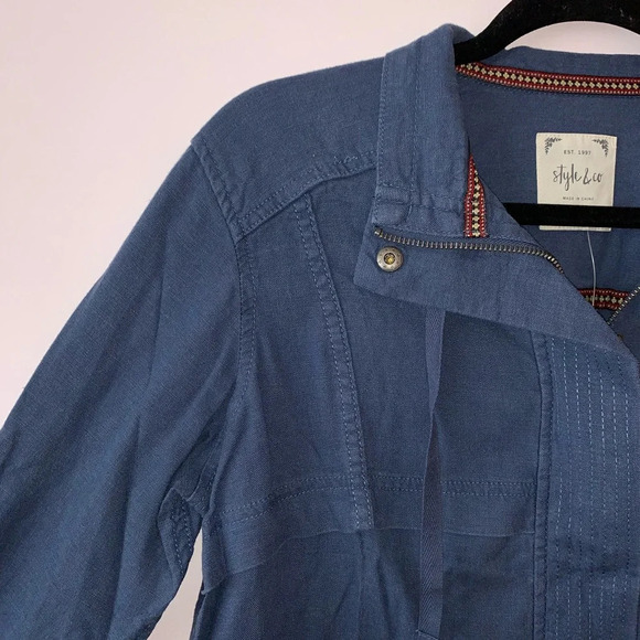 Style & Co. NWT Blue Linen Blend Utility Full Zip Jacket Small Women’s - Picture 3 of 12